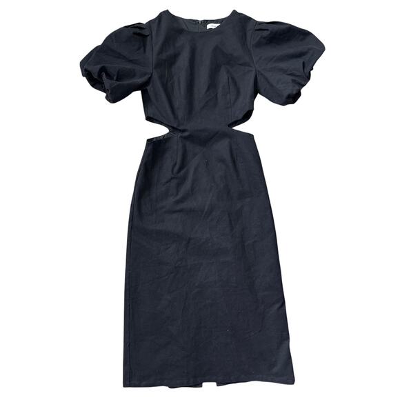 Moodie Crew Neck Puff Sleeve Cutout Midi Dress Black Size Large - Picture 6 of 10